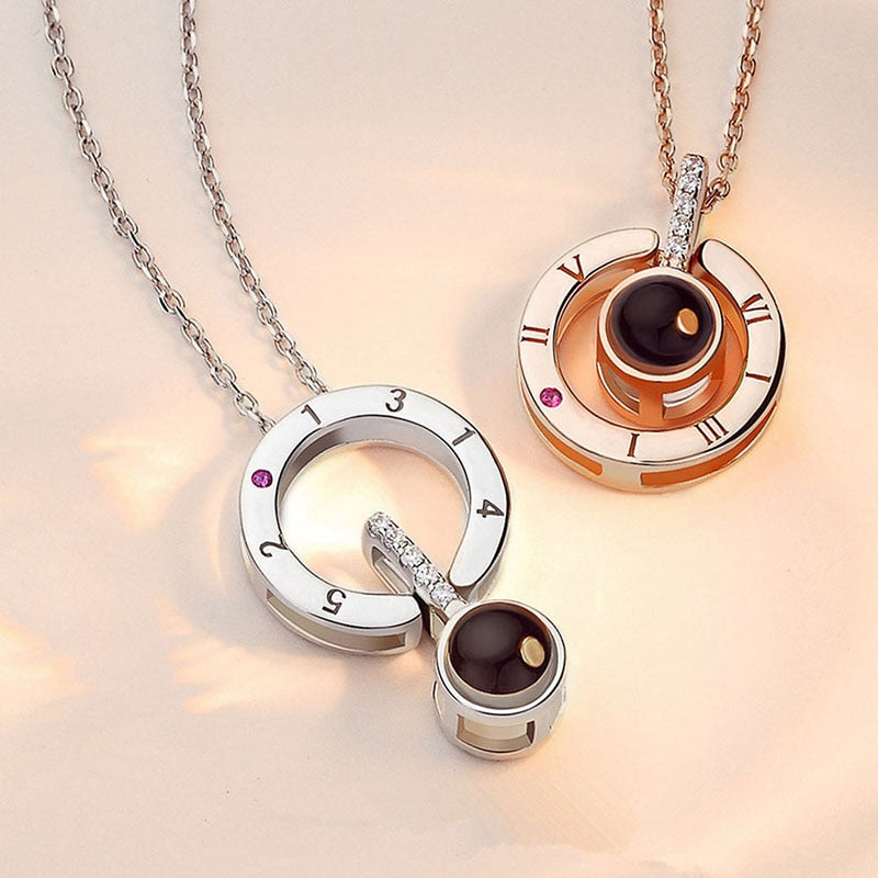 Huitan Hot Sale Round/Heart Pendant Necklace for Women with Unique Projection Function 100 Language "I LOVE YOU" Love Necklaces