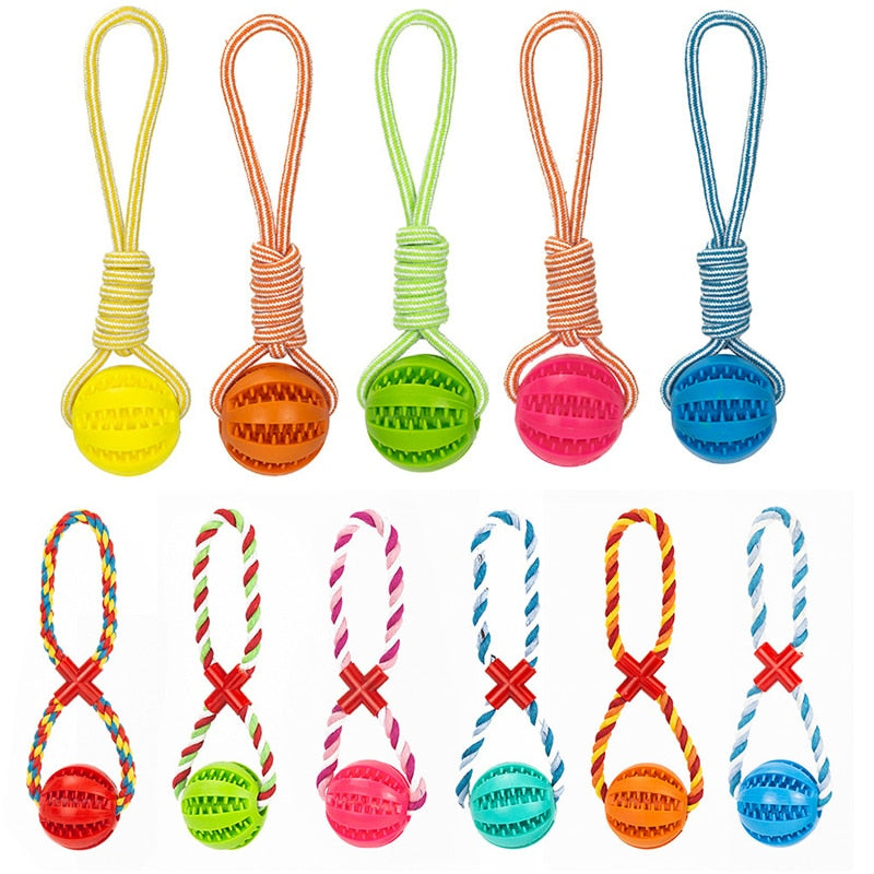 Dog Toys Treat Balls Interactive Hemp Rope Rubber Leaking Balls for Small Dogs Chewing Bite Resistant Toys Pet Tooth Cleaning