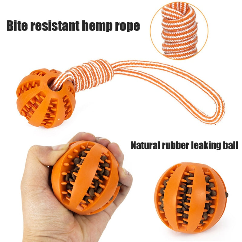 Dog Toys Treat Balls Interactive Hemp Rope Rubber Leaking Balls for Small Dogs Chewing Bite Resistant Toys Pet Tooth Cleaning