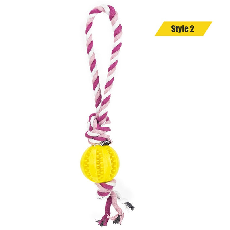 Dog Toys Treat Balls Interactive Hemp Rope Rubber Leaking Balls for Small Dogs Chewing Bite Resistant Toys Pet Tooth Cleaning