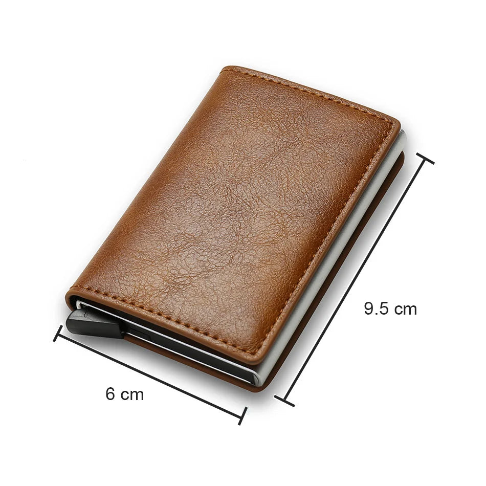 DIENQI Anti Rfid Protection Men Women Credit Card Holder Money Leather Slim Mini Wallet Metal Aluminum Business id Card Case Bag