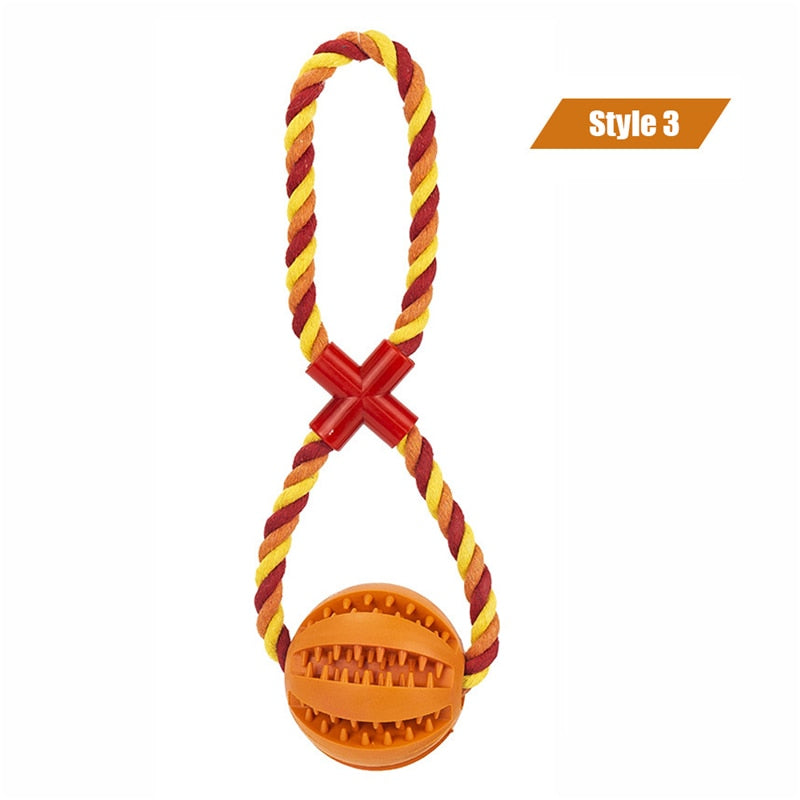 Dog Toys Treat Balls Interactive Hemp Rope Rubber Leaking Balls for Small Dogs Chewing Bite Resistant Toys Pet Tooth Cleaning